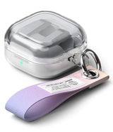 Galaxy Buds 4 Pro / 4 Case | Air - Clear protective case on Samsung earbuds with a lavender and peach fabric keychain.