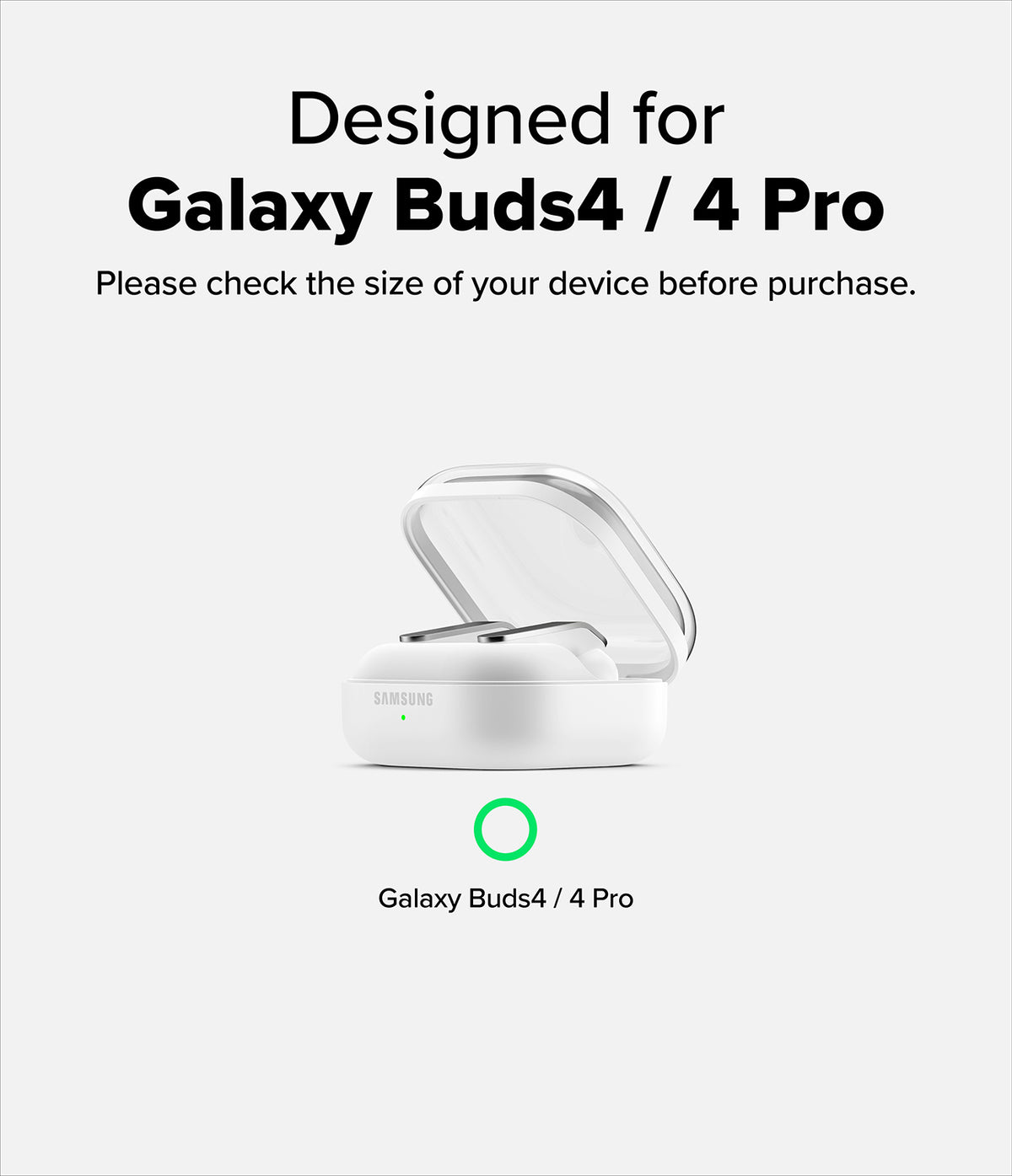 Galaxy Buds 4 Pro / 4 Case | Air - Open white charging case for Galaxy Buds 4/4 Pro with green indicator light.