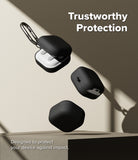 Samsung Galaxy Buds On / 4 Pro / 4 Case | Silicone - Three black silicone cases for Galaxy Buds floating above a platform.