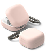 Samsung Galaxy Buds On / 4 Pro / 4 Case | Silicone - Two light pink silicone cases for Galaxy Buds with dark metal carabiners.