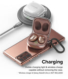Galaxy Buds FE / 2 Pro / Buds 2 / Galaxy Buds Pro / Live Case | Hinge - Clear - Clear case on open bronze earbuds.
