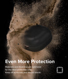 Galaxy Buds FE / 2 Pro / Buds 2 / Galaxy Buds Pro / Live Case | Slim-X - Black earbud case surrounded by swirling dust.