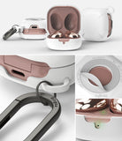 Galaxy Buds FE / 2 Pro / Buds 2 / Galaxy Buds Pro / Live Case | Slim-X - White and rose gold protective case with carabiner.