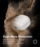 Galaxy Buds FE / 2 Pro / Buds 2 / Galaxy Buds Pro / Live Case | Slim-X - White earbud case surrounded by swirling dust.