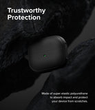 Galaxy Buds 3 Pro / 3 / 3 FE | Onyx Magnetic - Black protective earbud case nestled between dark, rugged rock textures.