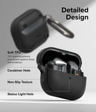 Galaxy Buds 3 Pro / 3 / 3 FE | Onyx Magnetic - Black TPU case for Galaxy Buds with carabiner, non-slip texture, and LED hole.