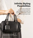 Galaxy Buds 3 Pro / 3 / 3 FE | Onyx Magnetic - Black earbud case attached to a handbag handle with a silver carabiner.