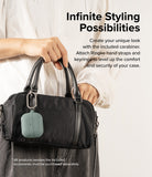 Galaxy Buds 3 Pro / 3 / 3 FE | Onyx Magnetic - Sage green earbud case with carabiner attached to a black handbag.