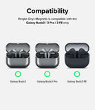 Galaxy Buds 3 Pro / 3 / 3 FE | Onyx Magnetic - Compatibility chart showing Galaxy Buds3, 3 Pro, and 3 FE cases with green checkmarks.