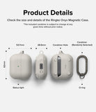 Galaxy Buds 3 Pro / 3 / 3 FE | Onyx Magnetic - Technical diagram showing dimensions and features of a grey earbud case.