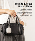 Galaxy Buds 3 Pro / 3 / 3 FE | Onyx Magnetic - A white earbud case attached to a black handbag via a metal carabiner.