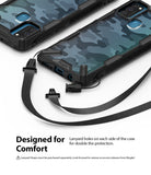 Galaxy M30S / M21 Case | Fusion-X - Two blue camo phone cases with black bumpers and integrated lanyard attachment points.