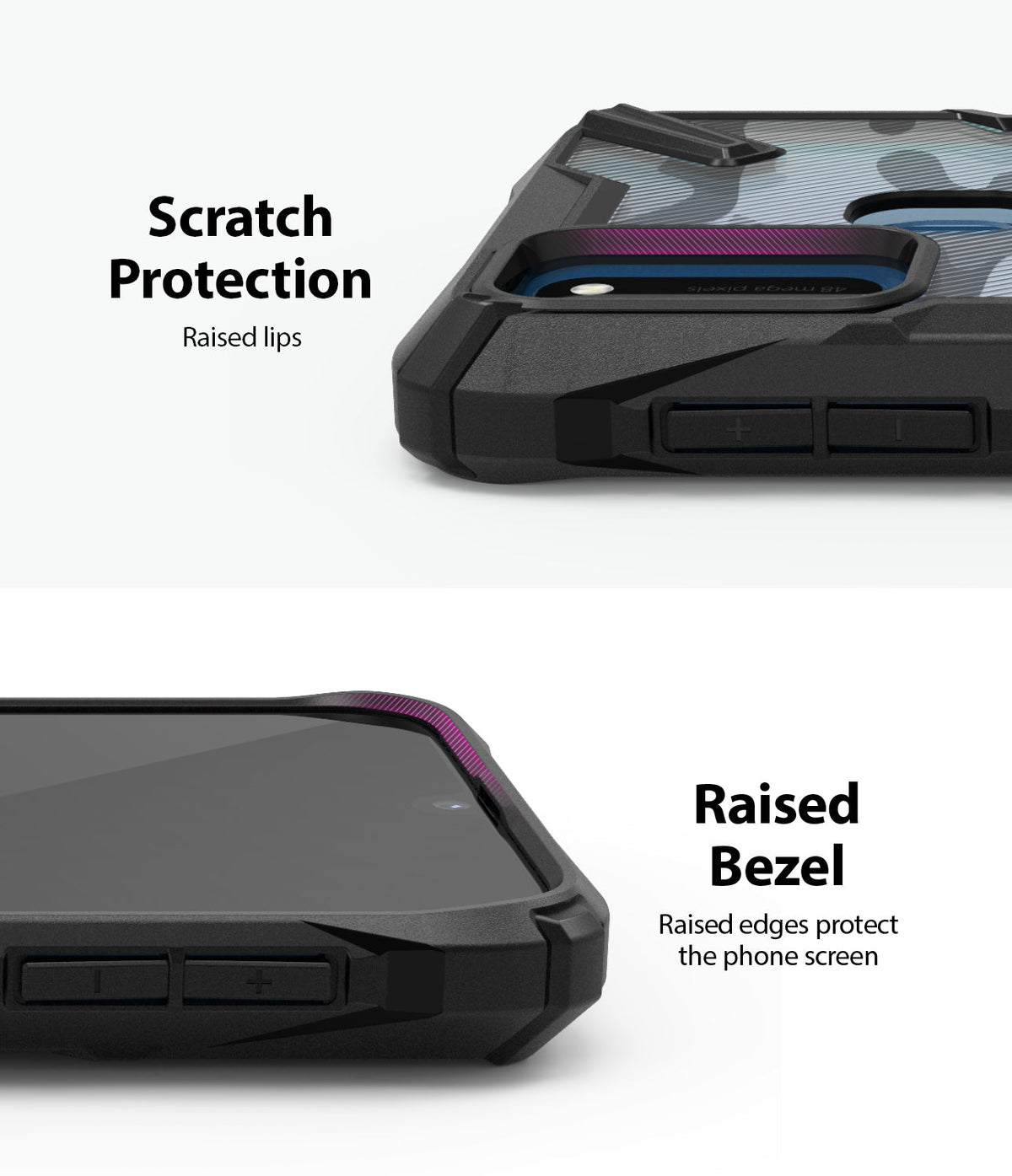 Galaxy M30S / M21 Case | Fusion-X - Close-up of phone case showing raised camera and screen bezels for scratch protection.
