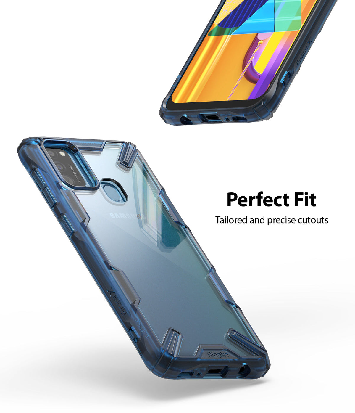 Galaxy M30S / M21 Case | Fusion-X - Blue Fusion-X phone case showing precise cutouts for camera, fingerprint sensor, and ports.