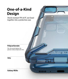 Galaxy M30S / M21 Case | Fusion-X - Close-up of a blue, shock-resistant phone case with a clear back and TPU bumper.