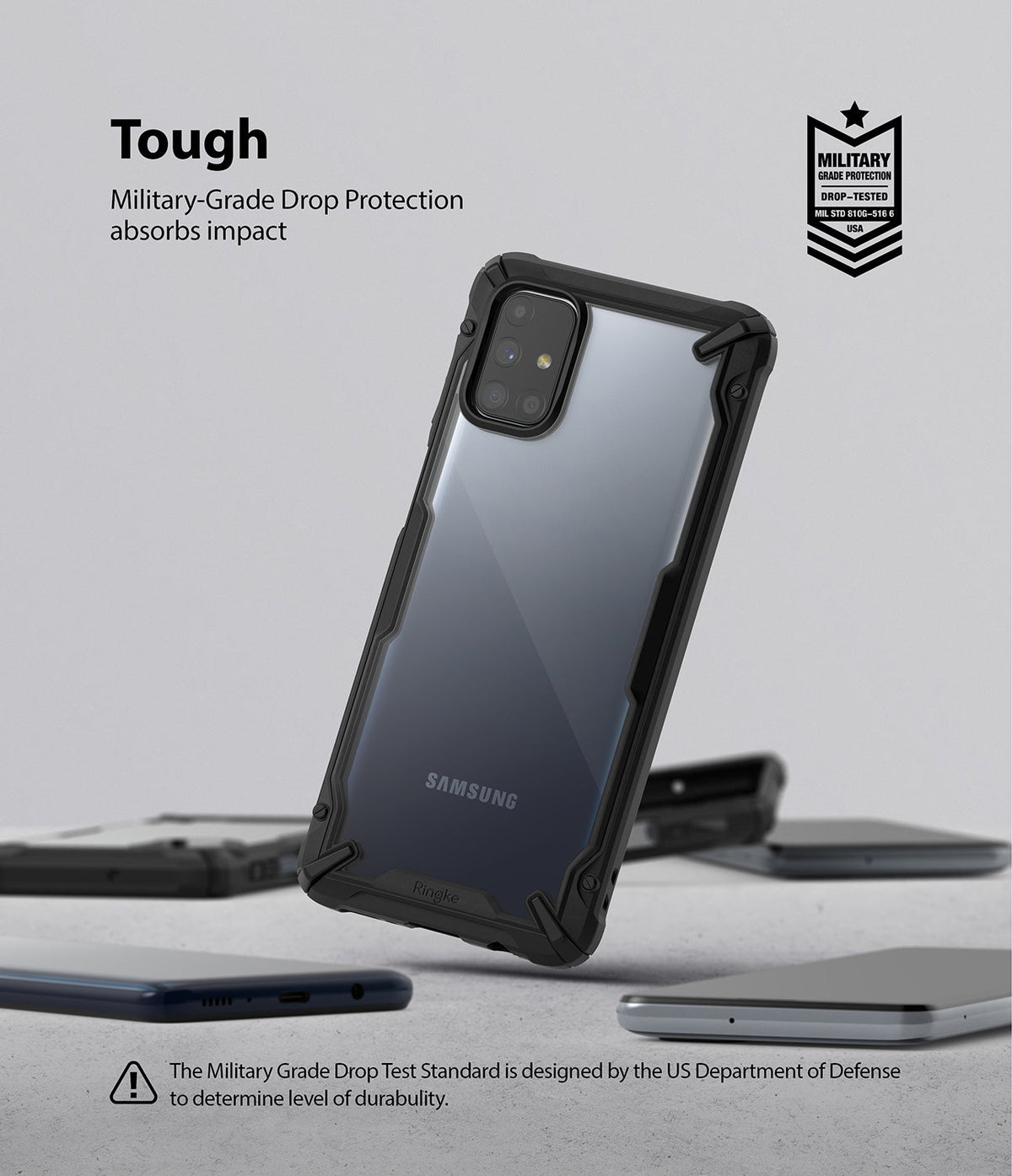 Galaxy M31s Case | Fusion-X - Black protective phone case with clear back panel and military-grade drop protection badge.