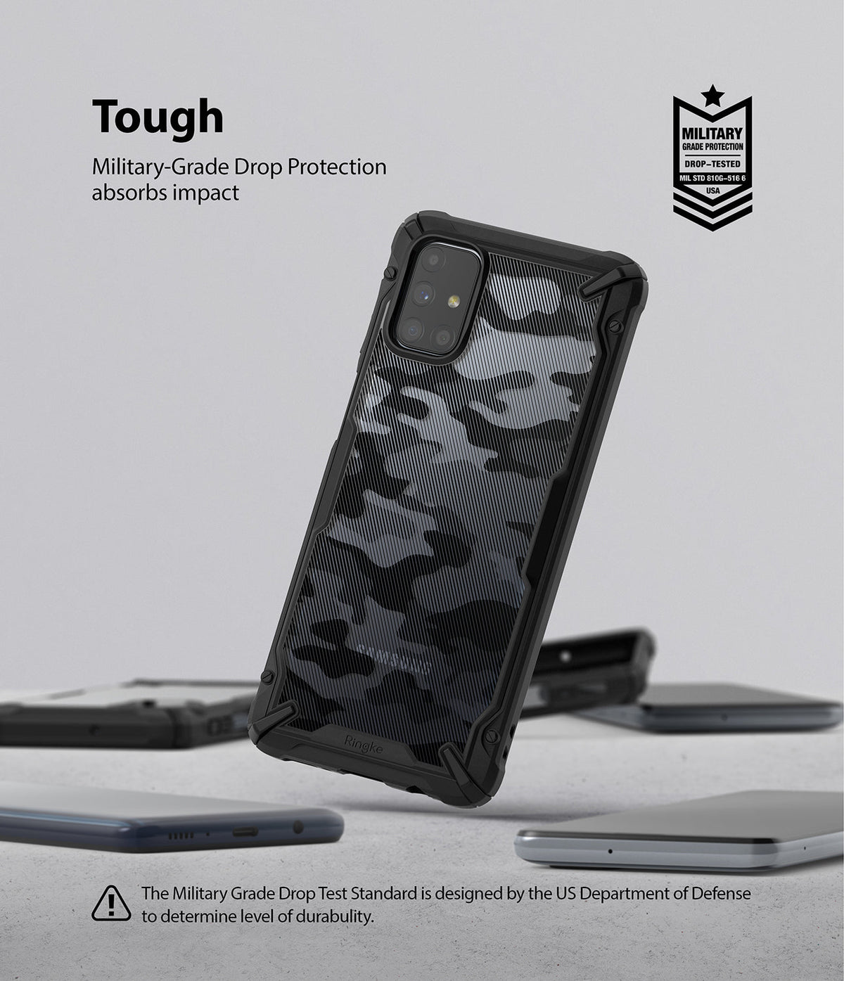Galaxy M31s Case | Fusion-X - Black camouflage phone case with reinforced corners and military-grade drop protection certification.