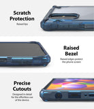 Galaxy M31s Case | Fusion-X - Close-ups showing raised lips, screen bezels, and precise port cutouts on a blue phone case.