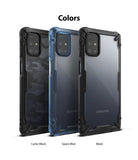 Galaxy M31s Case | Fusion-X - Three Fusion-X phone cases in Camo Black, Space Blue, and Black displayed side-by-side.
