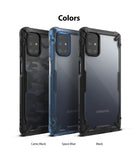 Galaxy M31s Case | Fusion-X - Three Fusion-X phone cases in Camo Black, Space Blue, and Black displayed side-by-side.