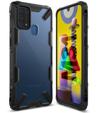 Galaxy M31 Case | Fusion-X - Rugged black protective case with a clear back panel shown from front and rear angles.