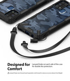 Galaxy M31 Case | Fusion-X - Two blue camo phone cases with black bumpers and integrated lanyard attachment points.