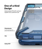 Galaxy M31 Case | Fusion-X - Clear phone case with blue TPU bumper and polycarbonate back panel on a Galaxy M31.