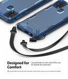 Galaxy M31 Case | Fusion-X - Blue transparent phone cases with lanyard attachment points and a detachable black neck strap.