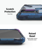 Galaxy M31 Case | Fusion-X - Close-up of blue phone case showing raised camera lips and screen bezels for scratch protection.