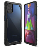 Galaxy M51 Case | Fusion-X - Black rugged protective phone case with a clear back, shown from front and rear angles.