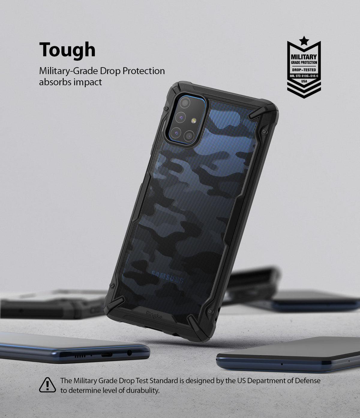 Galaxy M51 Case | Fusion-X - Black camouflage phone case with military-grade drop protection and reinforced corners.