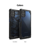 Galaxy M51 Case | Fusion-X - Two Galaxy M51 phones in Camo Black and Black Fusion-X protective cases against a white background.