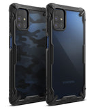 Galaxy M51 Case | Fusion-X - Two rugged black phone cases, one with a camo pattern and one clear, showing camera cutouts.