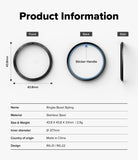 Forerunner 165 / 170 / 70 Bezel Styling | Bezel Styling - Product information diagram for a Ringke Bezel Styling stainless steel ring, showing front, back, and side views with dimensions and a table of specifications on a light gray background.