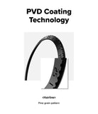 Forerunner 165 / 170 / 70 Bezel Styling | Bezel Styling - A product information graphic for PVD Coating Technology, featuring a black hairline-shaped ring with engraved numbers on a white background, with text reading 'PVD Coating Technology' and '<Hairline> Fine grain pattern'.