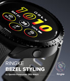 Forerunner 265 | Bezel Styling - Black textured metal bezel styling attached to a Garmin Forerunner 265 smartwatch.