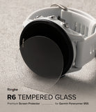 Forerunner 955 Screen Protector | Glass - R6 - Forerunner 955 Screen Protector - A circular tempered glass screen protector hovering over a white Garmin Forerunner 955 watch.