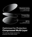 Forerunner 955 Screen Protector | Glass - R6 - Exploded view showing oleophobic coating, tempered glass, and AB film layers.