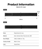 Forerunner 965 | Bezel Styling & Band - Front and back view of a black nylon sports watch band with dimensions and specs.