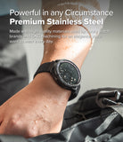 Forerunner 965 | Bezel Styling & Band - A black stainless steel Garmin watch with water droplets on the wrist and display.