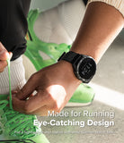 Forerunner 965 | Bezel Styling & Band - A person tying bright green running shoes while wearing a black Garmin watch.