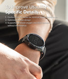 Forerunner 965 | Bezel Styling & Band - A Garmin watch with a textured bezel and black band worn on a wrist with text overlay.