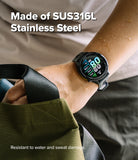 Forerunner 970 | Bezel Styling - A stainless steel smartwatch on a sweaty wrist, highlighting its durable bezel construction.
