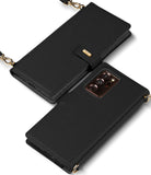 Galaxy Note 20 Ultra Case | Folio Signature Black - Black textured leather folio case with gold accents and strap.