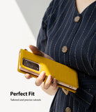 Galaxy Note 20 Ultra Case | Folio Signature Yellow - A person holding a yellow textured folio case for a smartphone.