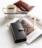 Galaxy Note 20 Ultra Case | Folio Signature+ - Black leather folio case resting on an open magazine with a coffee mug.