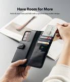 Galaxy Note 20 Ultra Case | Folio Signature+ - Black leather wallet phone case holding multiple cards and cash.