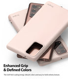 Galaxy Note 20 Case | Air-S - Three light pink Ringke phone cases stacked over bronze Galaxy Note 20 smartphones.