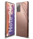 Galaxy Note 20 Case | Air - Clear, glittery phone case on a bronze Samsung Galaxy Note 20, shown from front and back.
