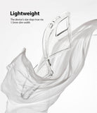Galaxy Note 20 Case | Air - Clear, glitter-flecked phone case floating amidst flowing white fabric with text overlay.